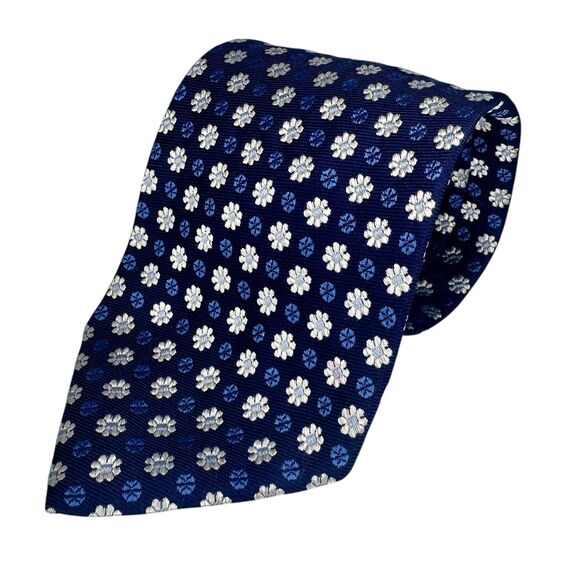 FAÇONNABLE Blue Floral Silk Tie HANDMADE FRANCE 57"/ 3.5" EC - Picture 1 of 6